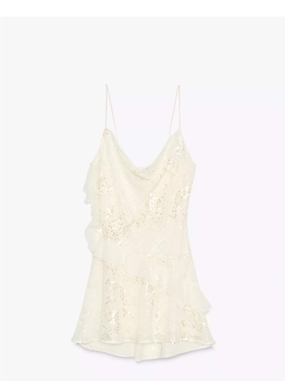 Zara Ivory Sequin Ruffle Slip Dress